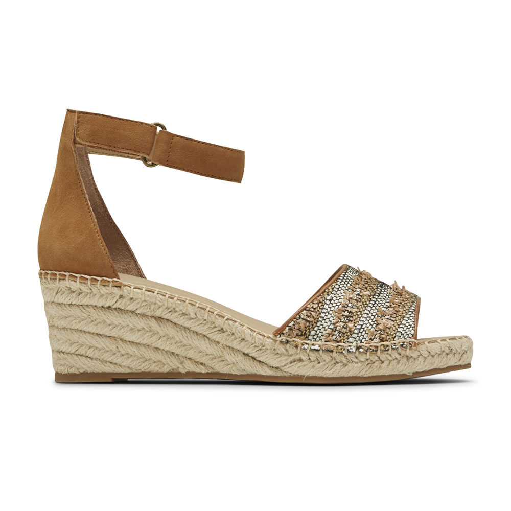 Sandálias Rockport Mulher Caqui - Marah Woven Ankle Strap - 81976YFXO